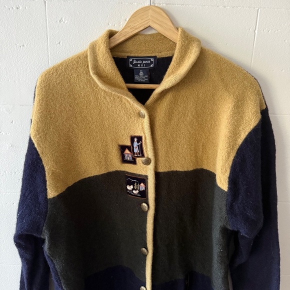 Juste Pour Moi Cottagecore Wool Cardigan with Embroidered Patches - Picture 3 of 10